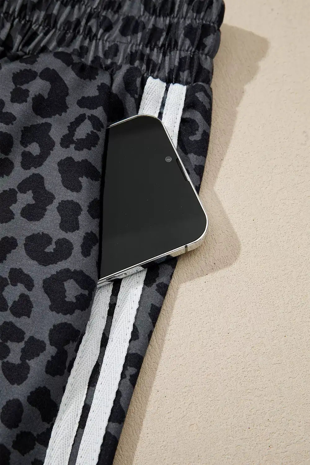 Leopard Print Varsity Striped Detail 3/4 Sleeve Top Shift Pant Set - Trendsi - Flyclothing LLC