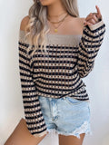 Openwork Striped Off-Shoulder Knit Top - Trendsi