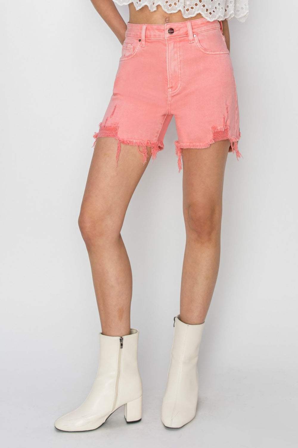RISEN High Rise Distressed Denim Shorts - Trendsi - Flyclothing LLC
