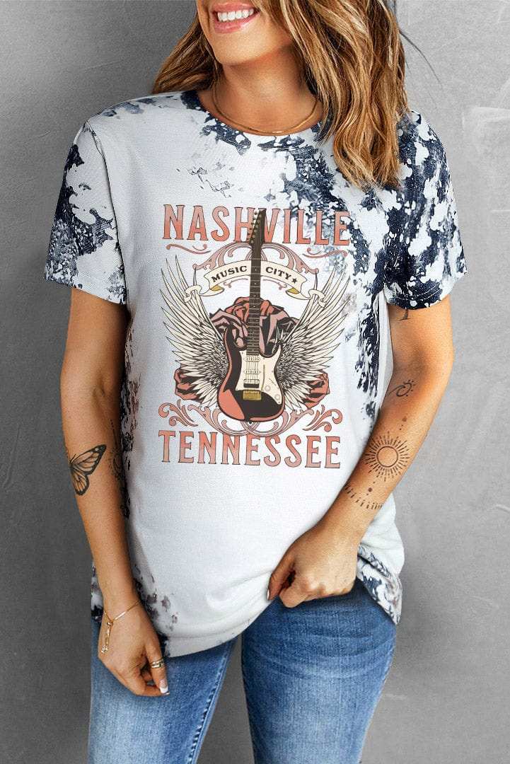 Guitar Graphic Round Neck Short Sleeve T-Shirt - Trendsi - Flyclothing LLC