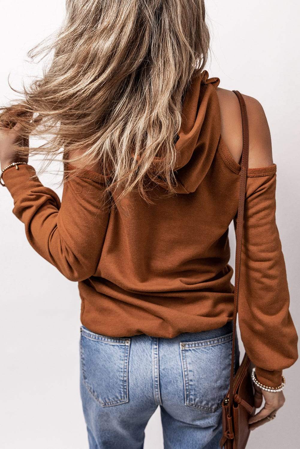 Cold Shoulder Long Sleeve Hoodie - Trendsi - Flyclothing LLC