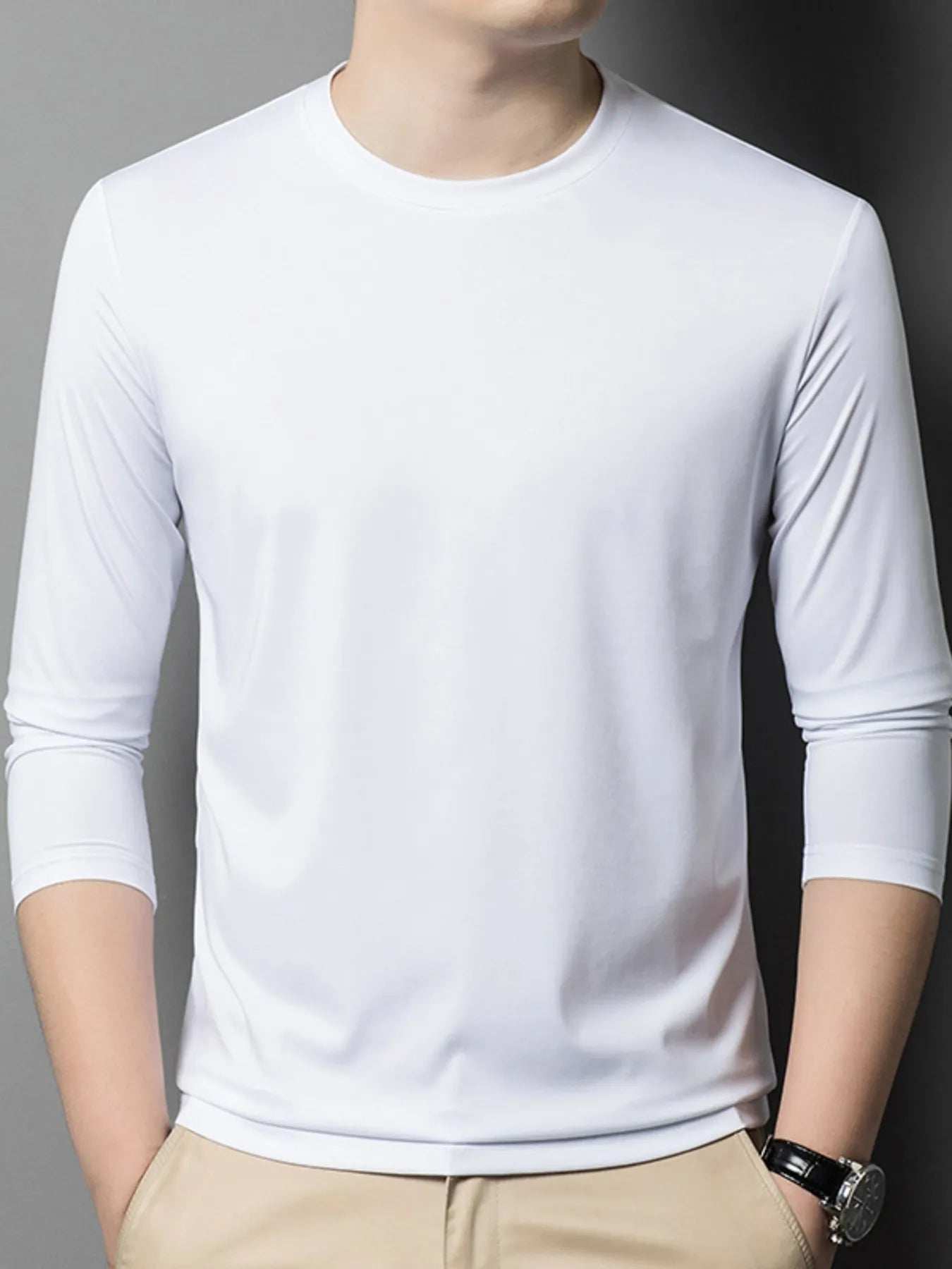 Men's Plus Size Round Neck Long Sleeve T-Shirt - Trendsi - Flyclothing LLC