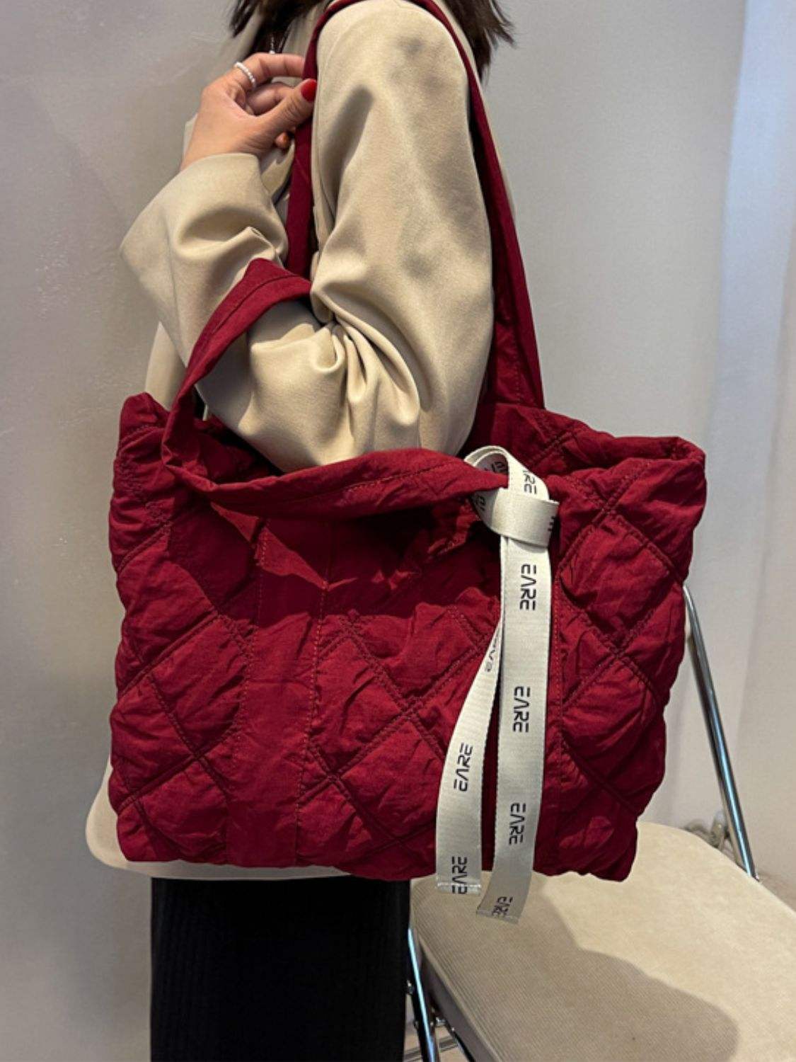 Quilted Nylon Large Tote Bag - Trendsi - Flyclothing LLC
