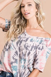 BiBi Tie Dye Print Terry Deep U Neck Top - Trendsi - Flyclothing LLC