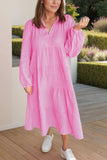 Tiered Johnny Collar Long Sleeve Dress - Trendsi - Flyclothing LLC
