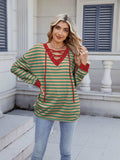 Lace-Up Striped Long Sleeve T-Shirt - Trendsi - Flyclothing LLC