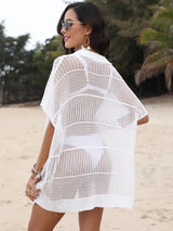Hollow Out Collared Neck Cover-Up - Trendsi - Flyclothing LLC