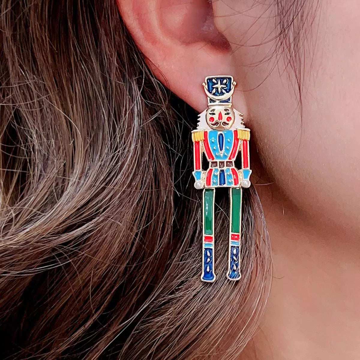Christmas 18K Gold-Plated Nutcracker Soldier Earrings - Trendsi - Flyclothing LLC