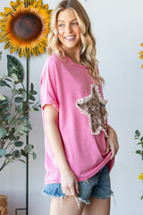 HOPELY Leopard Star Patch Short Sleeve T-Shirt - Trendsi