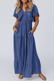 Ruffled V-Neck Short Sleeve Maxi Dress - Trendsi