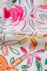 Floral Striped Yoke Frilled Tie Neck Puff Short Sleeve Blouse - Trendsi - Flyclothing LLC