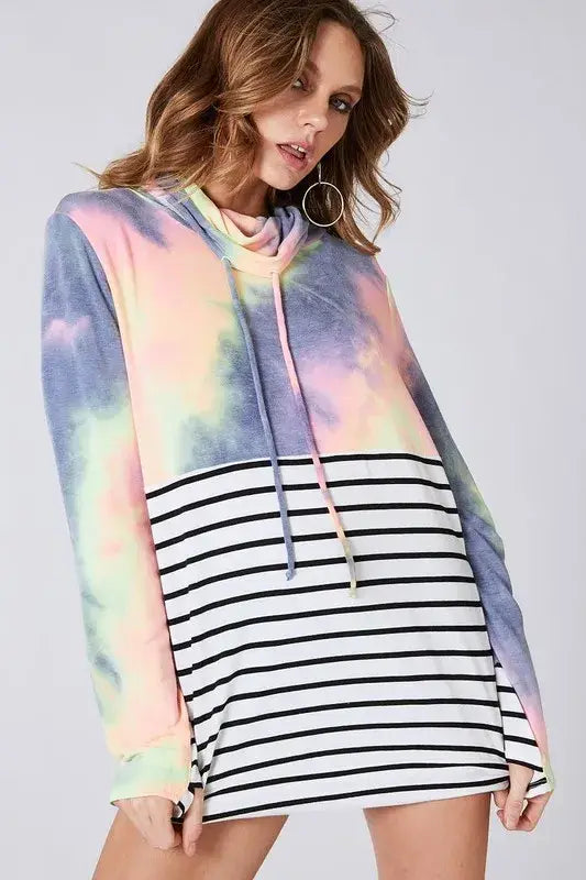 BiBi Tie Dye French Terry Cowl Neck Top - Trendsi - Flyclothing LLC