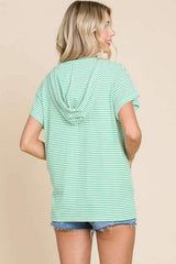 Culture Code Full Size Striped Short Sleeve Hooded Top - Trendsi - Flyclothing LLC