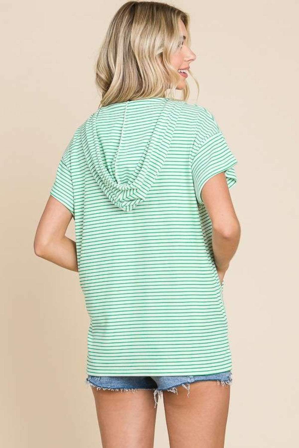 Culture Code Full Size Striped Short Sleeve Hooded Top - Trendsi - Flyclothing LLC