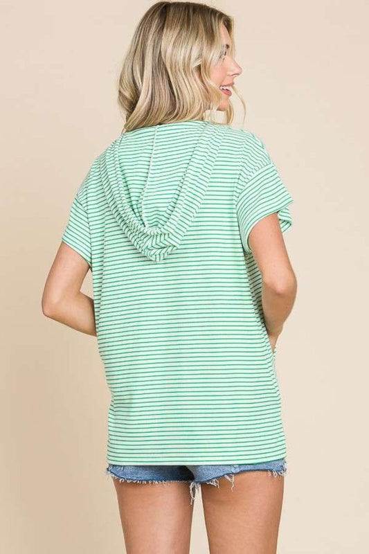 Culture Code Full Size Striped Short Sleeve Hooded Top - Trendsi