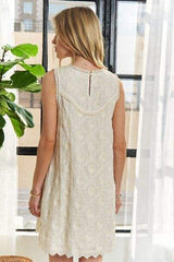 ADORA Applique Round Neck Sleeveless Shift Dress - Trendsi - Flyclothing LLC