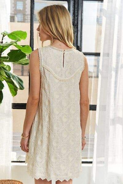 ADORA Applique Round Neck Sleeveless Shift Dress - Trendsi - Flyclothing LLC