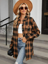 Plaid Collared Neck Long Sleeve Shirt - Trendsi - Flyclothing LLC