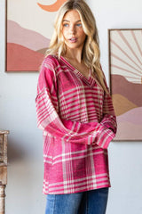 Heimish Plaid Drop Shoulder V-Neck T-Shirt - Trendsi - Flyclothing LLC