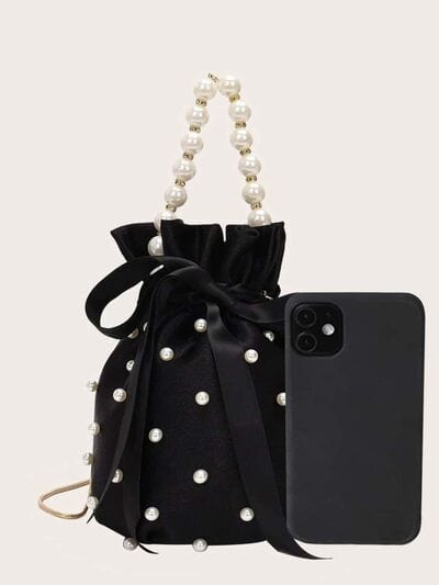 Pearl Detail Solid Color Bucket Bag - Trendsi