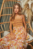Davi & Dani Multi Smocked Bodice Geo Ruffle Strappy Midi Dress - Trendsi