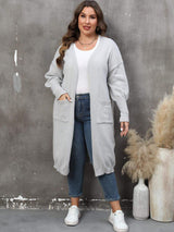 Plus Size Long Sleeve Pocketed Cardigan - Trendsi - Flyclothing LLC