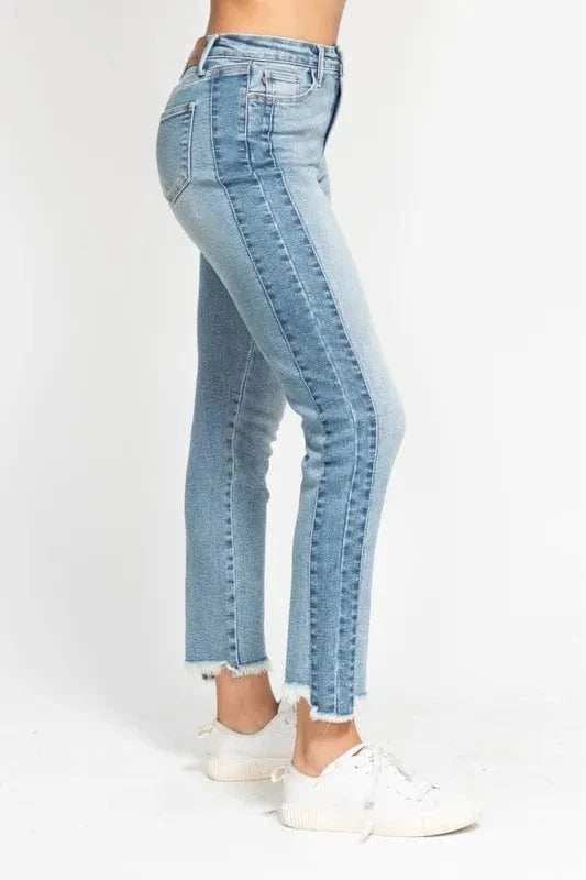 Judy Blue Full Size Vintage Wash Side Panel Detail with Fray Hem Slim Plus Size - Trendsi - Flyclothing LLC