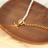 18K Gold-Plated Pearl Toggle Necklace - Trendsi - Flyclothing LLC