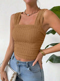 Textured Square Neck Wide Strap Tank - Trendsi - Flyclothing LLC