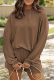 Round Neck Long Sleeve Top and Shorts Set - Trendsi - Flyclothing LLC
