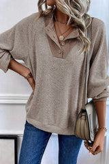 Quarter Buttoned Long Sleeve Blouse - Trendsi - Flyclothing LLC