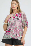 Umgee Floral Print Half Sleeve Blouse - Trendsi
