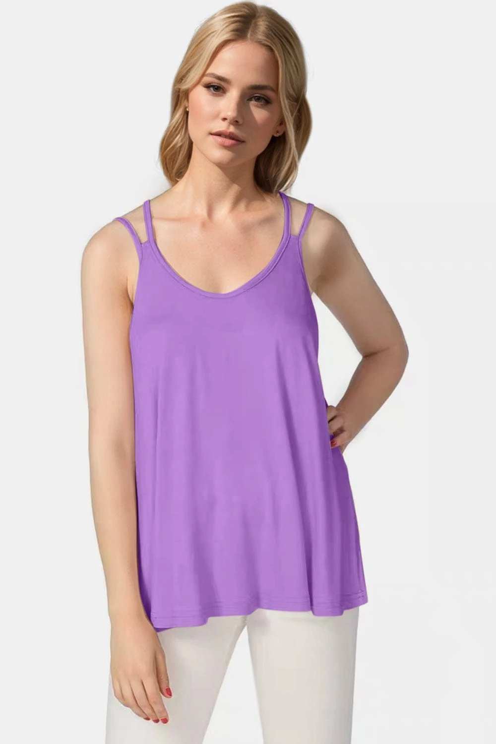 Basic Bae Bamboo Scoop Neck Double Spaghetti Straps Cami - Trendsi - Flyclothing LLC