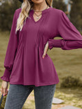 Ruched Notched Long Sleeve T-Shirt - Trendsi - Flyclothing LLC