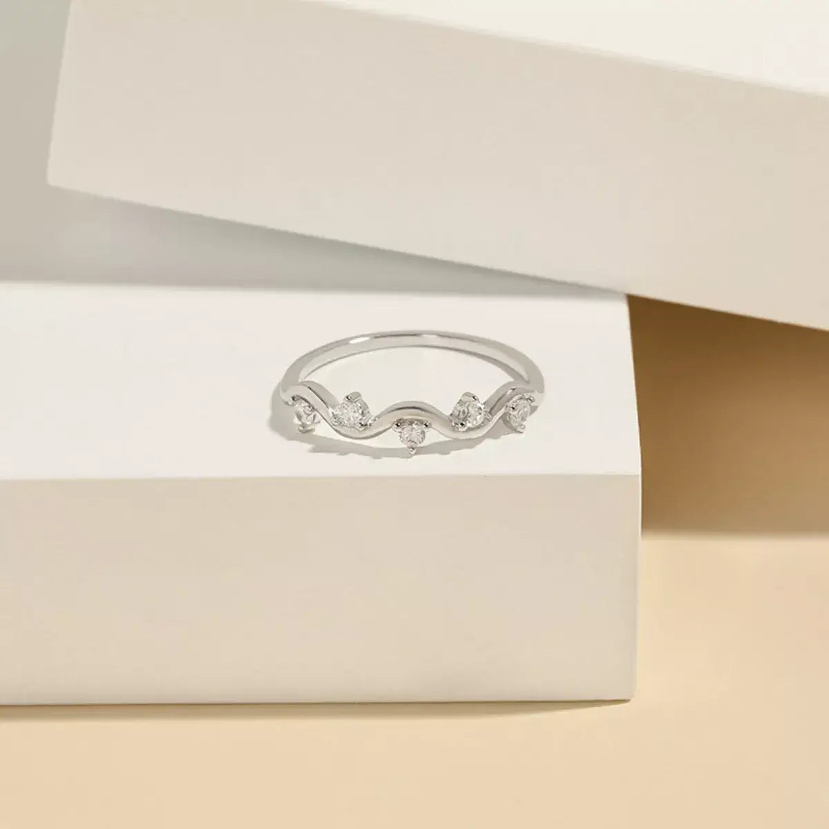 925 Sterling Silver Zircon Wave Ring - Trendsi - Flyclothing LLC