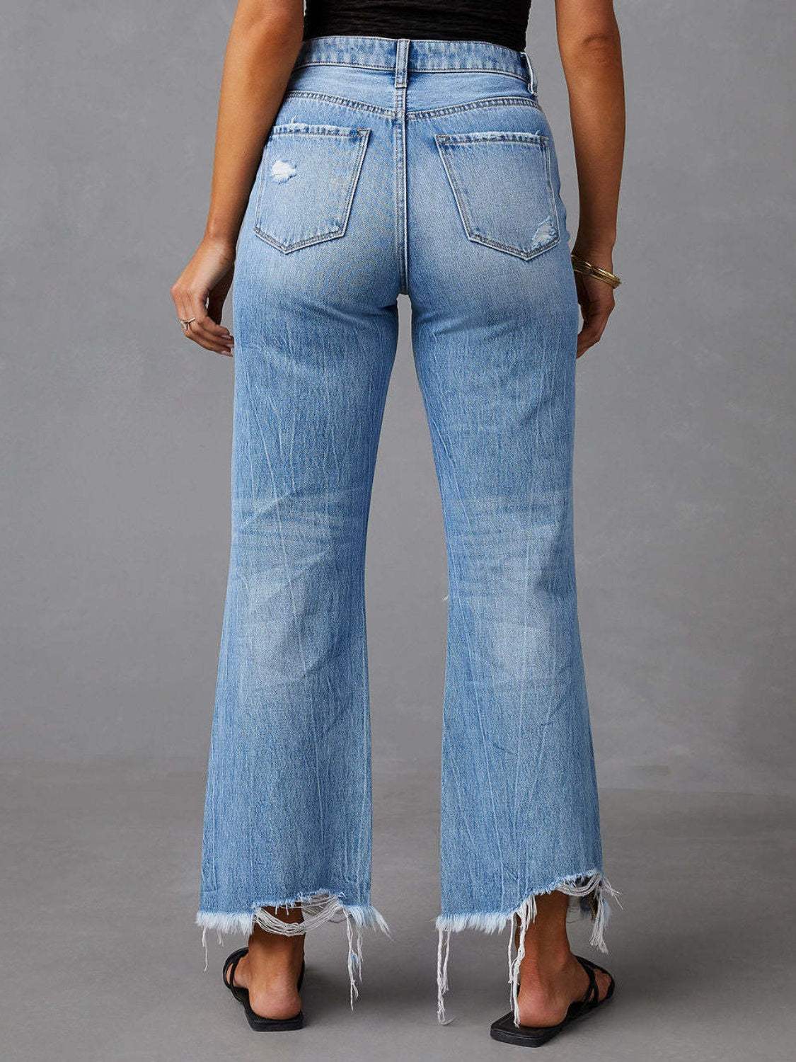 Distressed Raw Hem Jeans with Pockets - Trendsi - Flyclothing LLC