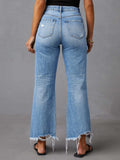 Distressed Raw Hem Jeans with Pockets - Trendsi