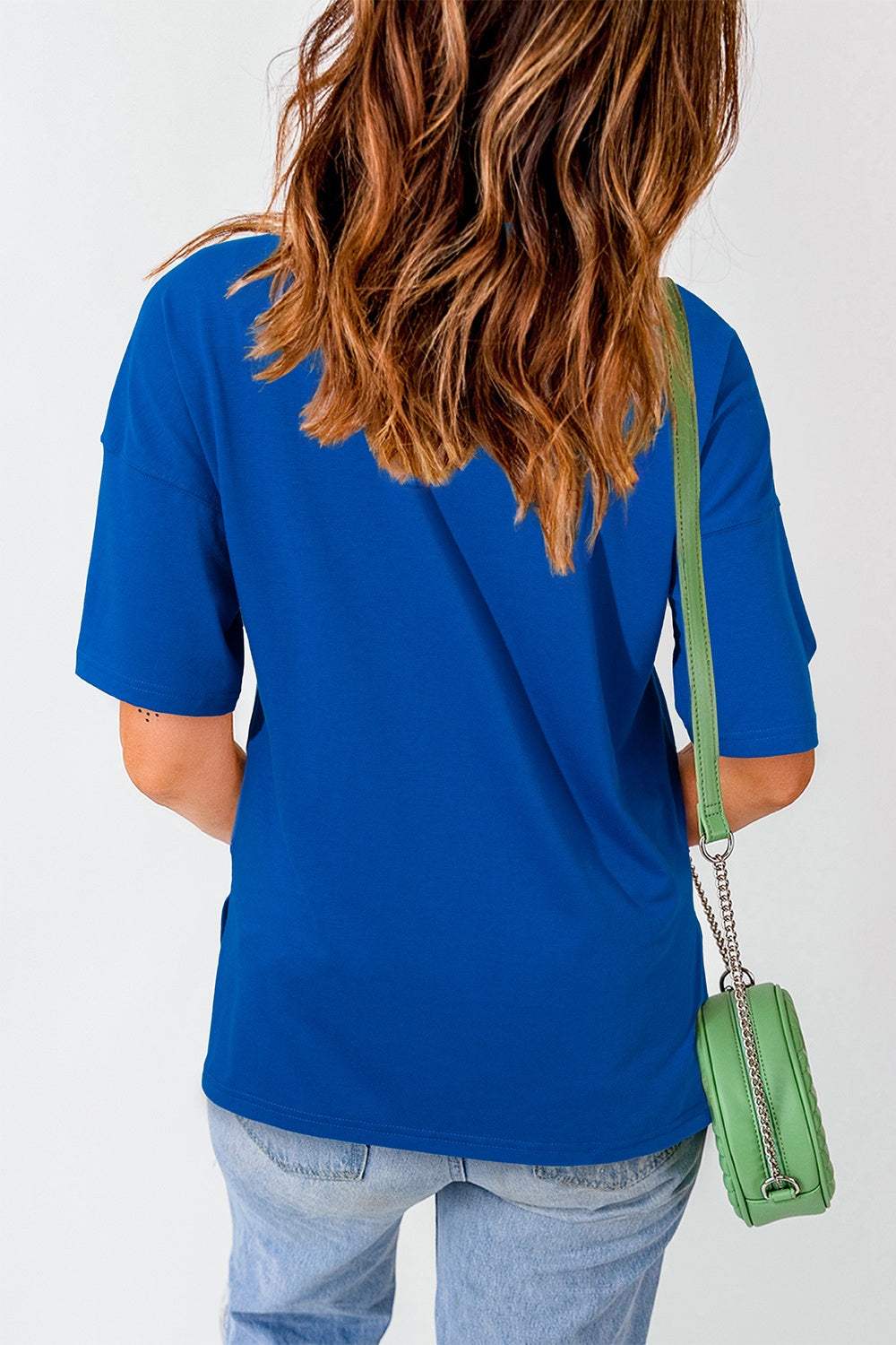 Slit Round Neck Half Sleeve T-Shirt - Trendsi - Flyclothing LLC