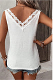Lace Detail Textured V-Neck Tank - Trendsi
