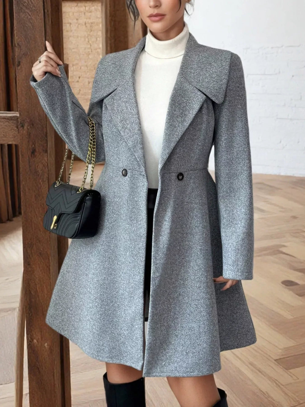 Double-Breasted Wool Blend Coat - Trendsi - Flyclothing LLC