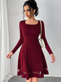 Square Neck Long Sleeve Mini Dress - Trendsi