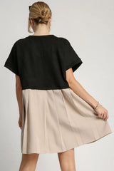 Umgee Full Size Round Neck Pleated Dress with Side Pockets Plus Size - Trendsi - Flyclothing LLC