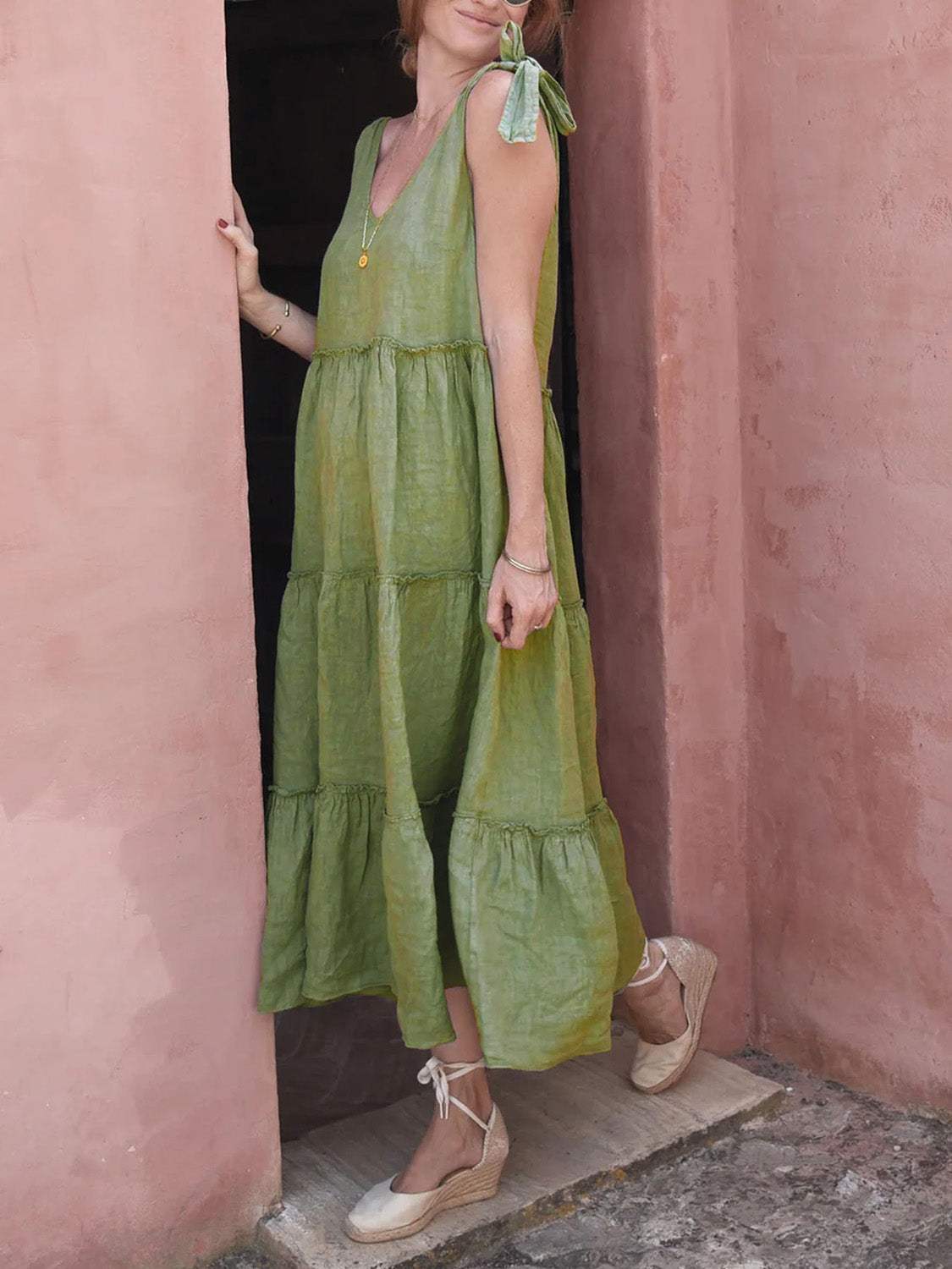 Tiered Frill V-Neck Sleeveless Dress - Trendsi - Flyclothing LLC