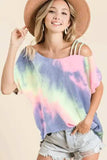 BiBi Tie Dye French Terry Strapped One Shoulder Top - Trendsi - Flyclothing LLC