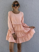 Frill Tiered Long Sleeve Mini Dress - Trendsi - Flyclothing LLC