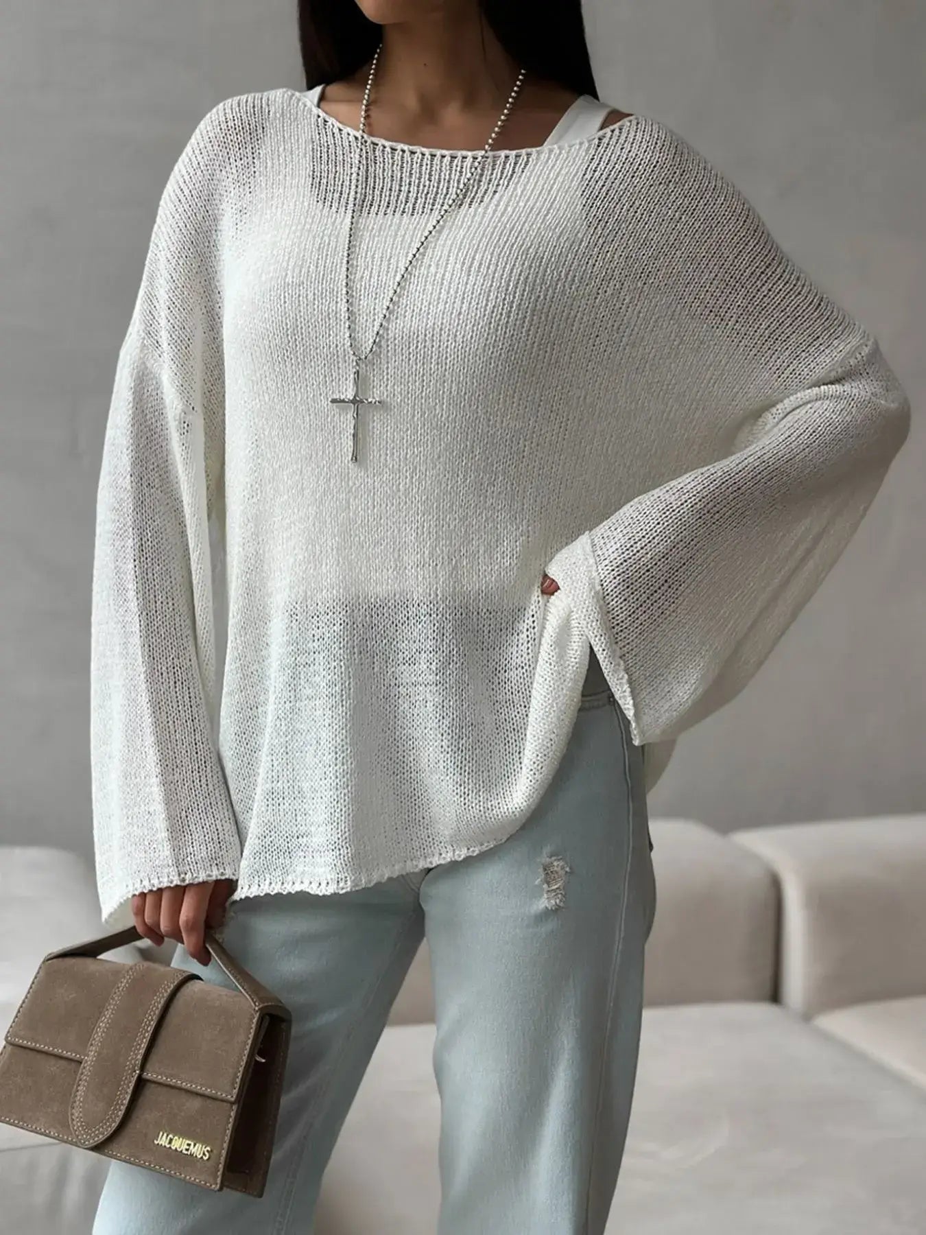 Boat Neck Knit Cover Up with Relaxed Fit - Trendsi - Flyclothing LLC