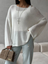 Boat Neck Knit Cover Up with Relaxed Fit - Trendsi - Flyclothing LLC