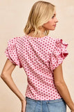 BiBi Heart Patterned Knit Ruffled Sleeves Top - Trendsi - Flyclothing LLC