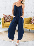 Slit Spaghetti Strap Jumpsuit with Pockets - Trendsi