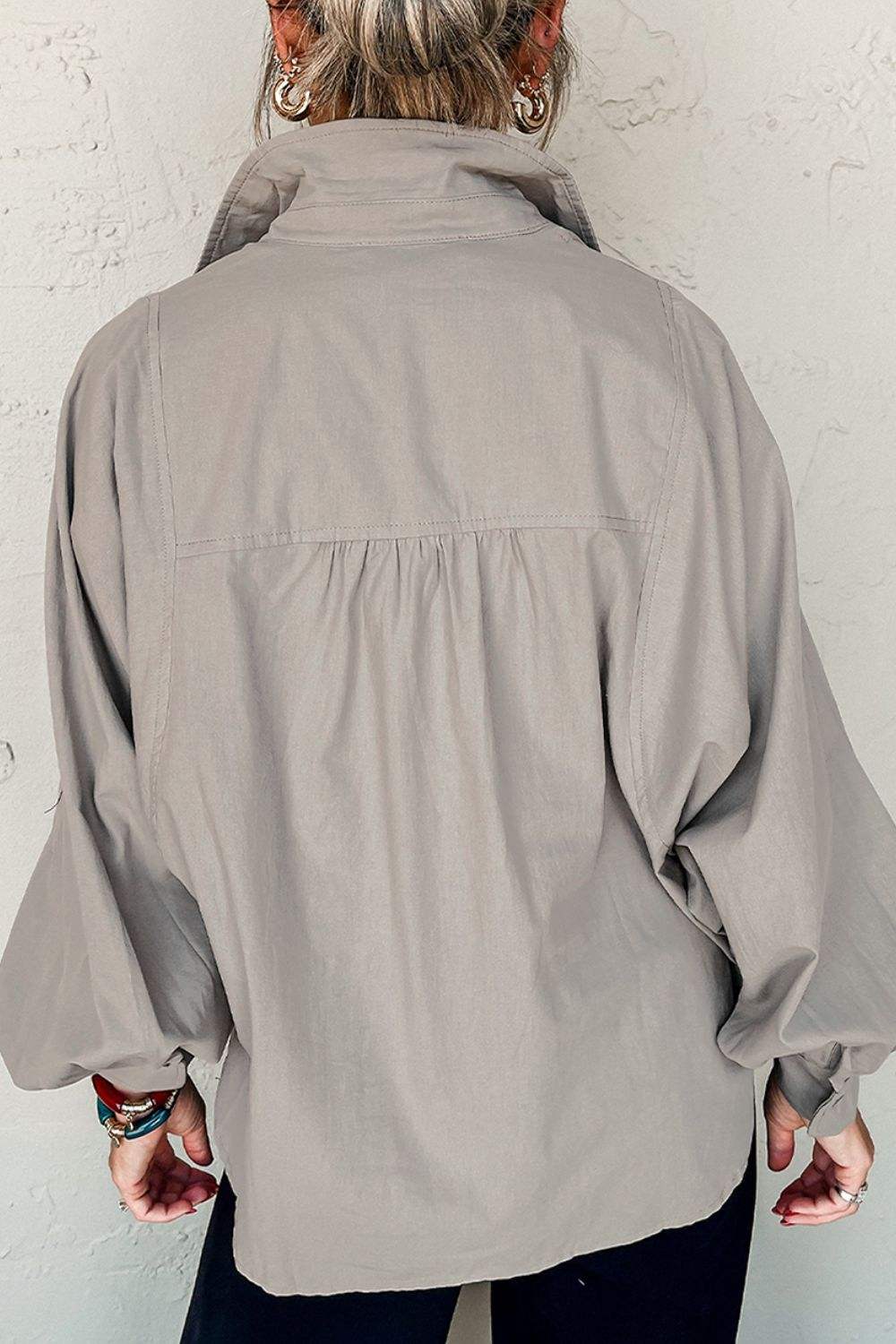 Button Down Collared Neck Long Sleeve Shirt - Trendsi - Flyclothing LLC
